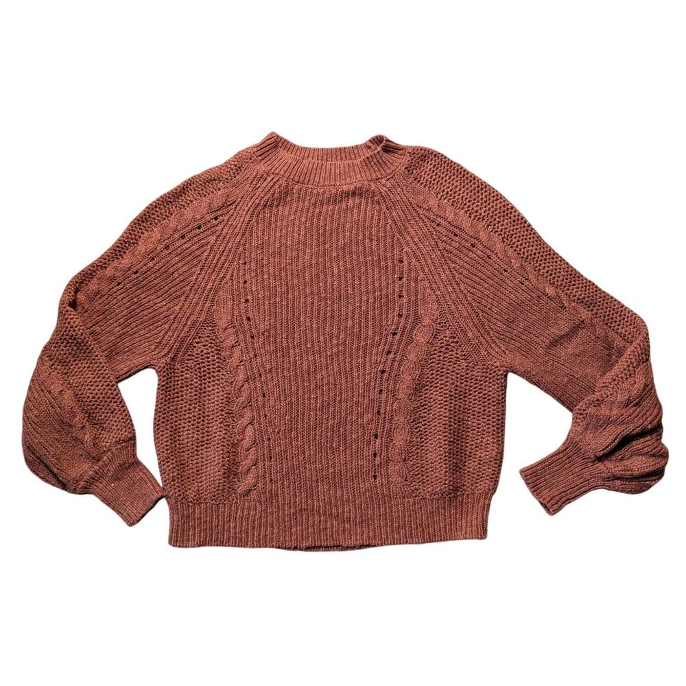 American Eagle Women’s Rust Brown Cable Knit Crewneck Pullover Sweater Size M